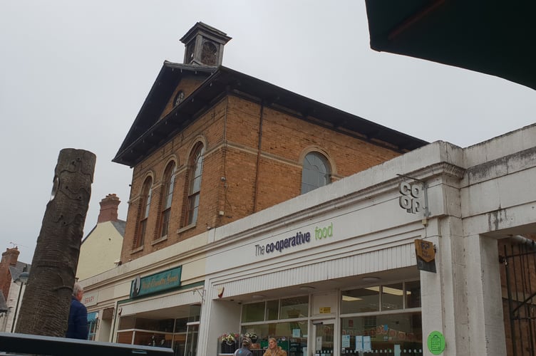 Wiveliscombe Town Hall sits above the town's Co-operative store in The Square.