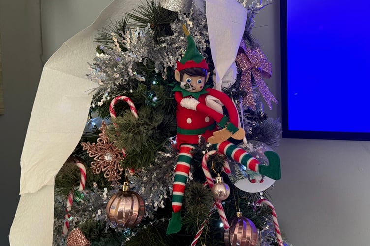 Ronnie has an elf on his Christmas tree that has a matching nasogastric feeding tube.