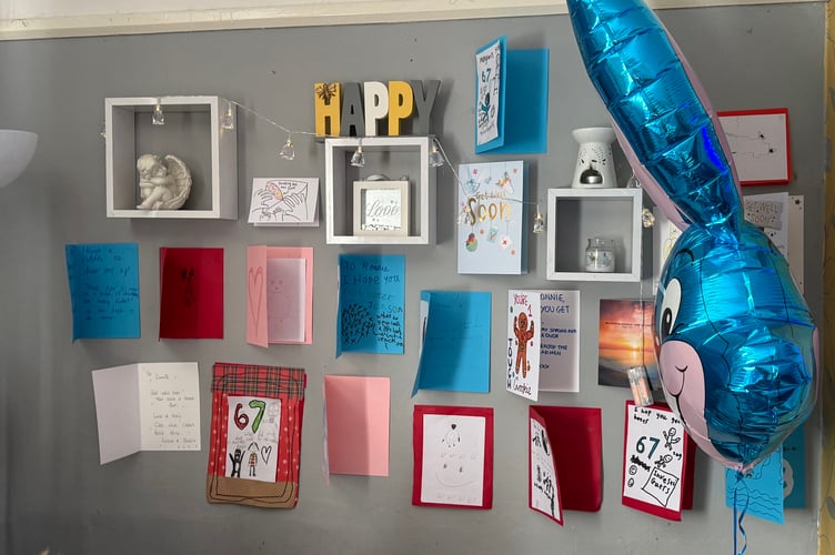 Ronnie's wall next to his bed is filled with cards from his fellow pupils at Beech Grove Primary School.
