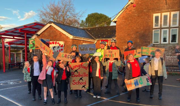 The Moorland Federation riders reach their final destination in Langford Budville Primary School.