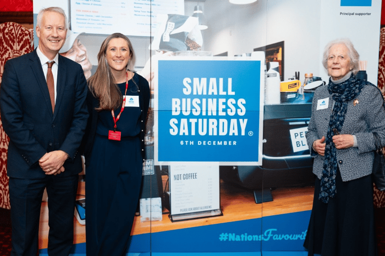 Emma at the reception with her mum Anne Robinson and Gideon Amos MP.