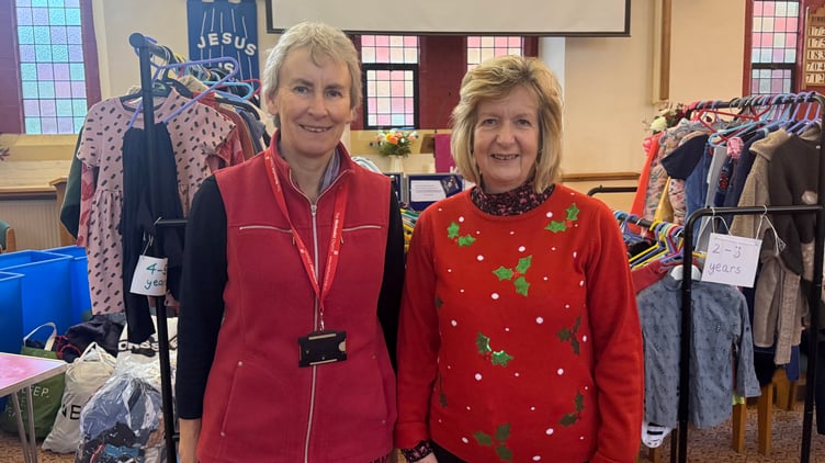 Helena Power and Stephanie Vine, here at the Christmas, founded the baby clothes swap in 2022.