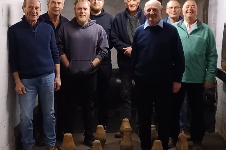 Scuppas, back left to right: John Barker, Craig Newstead, Chris Morter (capt), Dave Squire; front: Steve Hasell, Adrian Newstead, Roger Howe, Nick Payne.