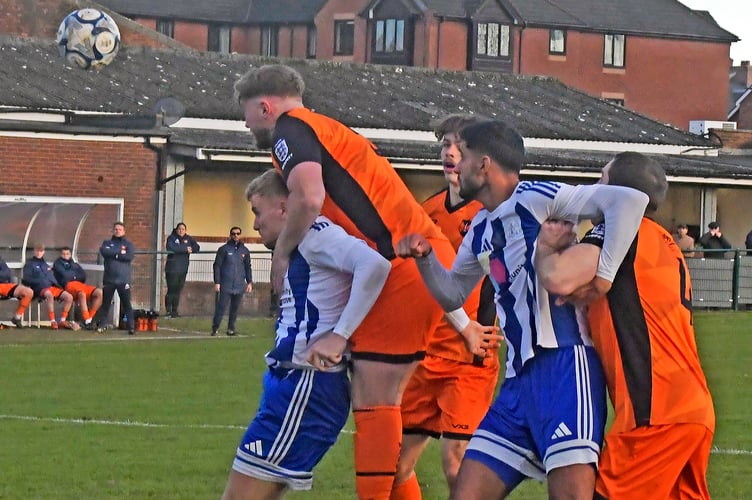 Josh Baker scores for Wellington against Clevedon Town last Saturday