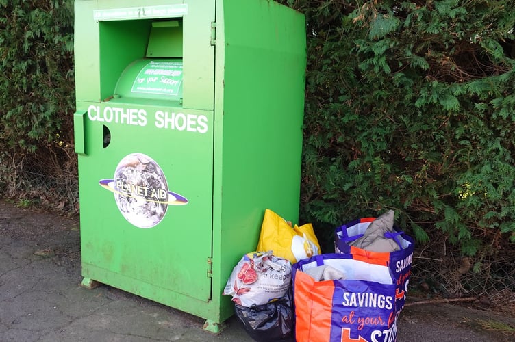 The Planet Aid clothing bin in Wellington has been accumulating fly tipping since it was placed last year. 