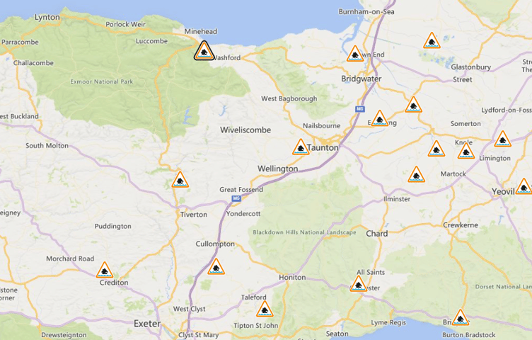 An Environment Agency rivers flood warning map.