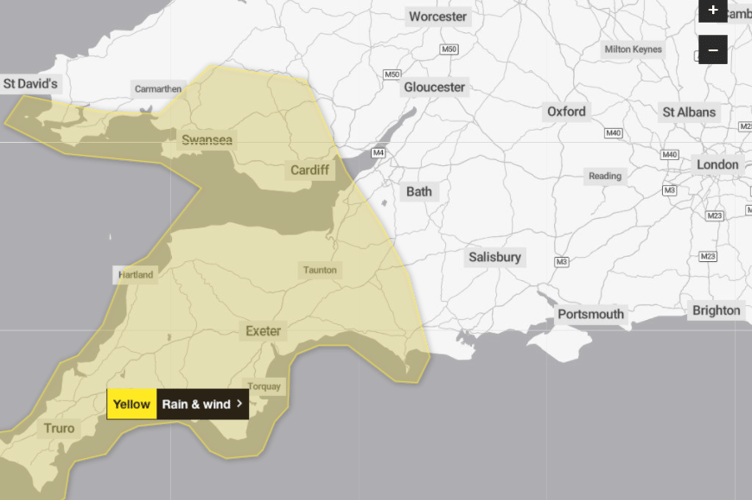 The Met Office's Storm Ingrid yellow weather warning.
