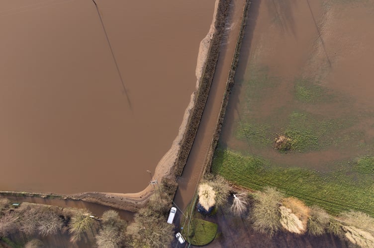 Flooded fields in Uffculme.