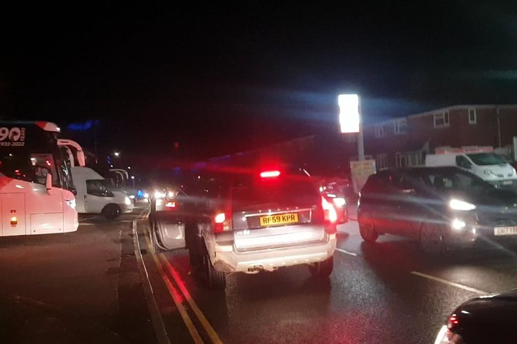 Traffic at a standstill in Longforth Road, Wellington, after a minor collision on Saturday evening.