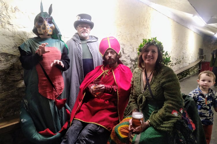 Attending last year's Blaize 'n' Bridget night were Danny and Laura Gilham as Bishop Blaize and St Bridget, with Dragon Bethany Parker, Oath Swearer Brian Storey, and young Finn Kayley Gilham