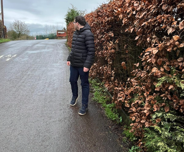 Rockwell Green campaigner Andy Denison wants highways officers to walk this Westford road with him to see for themselves how dangerous it is for pedestrians.