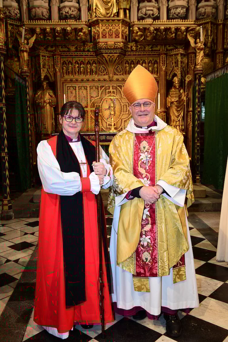 New Bishop of Taunton the Ven Dr Fiona Gibson with Archbishop of York the Most Rev Stephen Cottrell during her service of consecration.