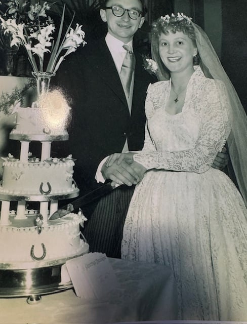 Kathleen Saunders, aged 35, on the day of her wedding to Dennis in 1955.