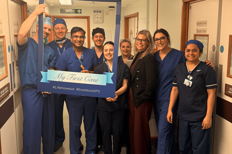 Some of the Musgrove Park Hospital surgical team involved in the first spinal operation using a new robotic system paid for by the league of friends.