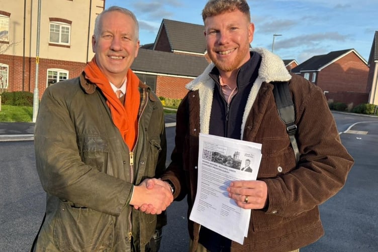 MP for Wellington and Taunton Gideon Amos (Lib Dem) with Wellington Cllr George Western (Lib Dem, Rockwell Green)