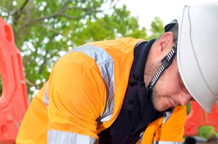 Luke Paul capping wires at the Green Lane site in Newport. 