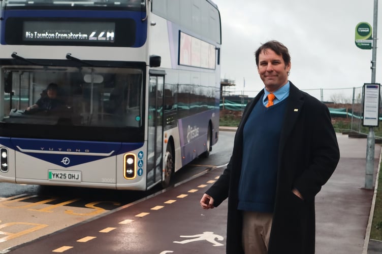 Somerset Council executive Cllr Richard Wilkins at a recently-opened park and bus facility.