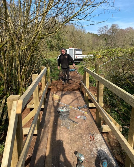 Work nearing completion on a new footbridge built by Wellington Town Council to join two fields in the Basins.