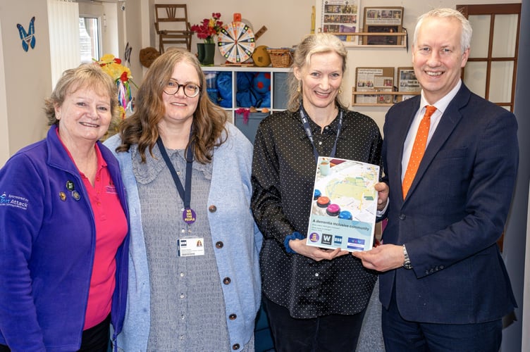 From left to right, Fiona Mahoney, CEO of Reminiscence Learning, Dr Debbie Worrall, researcher at Bath Spa University, Dr Katy Brickley, researcher Bath Spa University andMP Gideon Amos