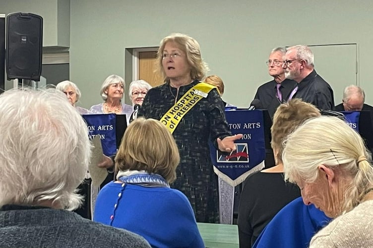 Martine Thurtle, chair of Wellington Hospital League of Friends, thanking members for their support at the Spring fundraising event at Wellington Rugby Club