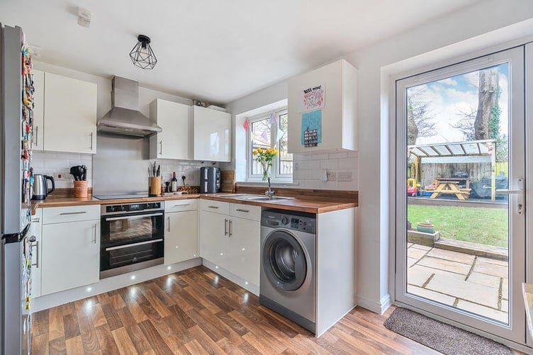 The kitchen/dining room which in turn leads to the garden which enjoys a good degree of privacy
