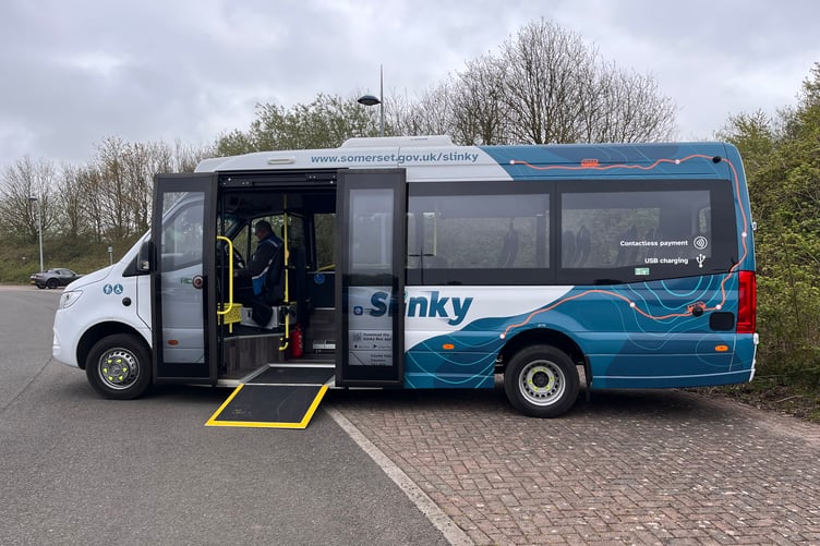 One of the new Digital Slinky buses with a ramp for wheelchair access.