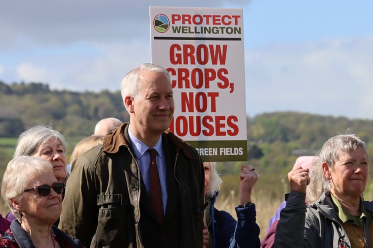 MP for Taunton and Wellington Gideon Amos joined the Protest Wellington group in opposing the proposed housing estate in the countryside outside the boundary of Wellington