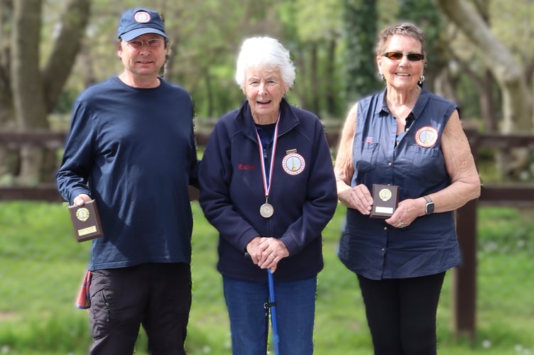 Shield winners Richard Brickles and Jo Beer with president Rachel Fenwick