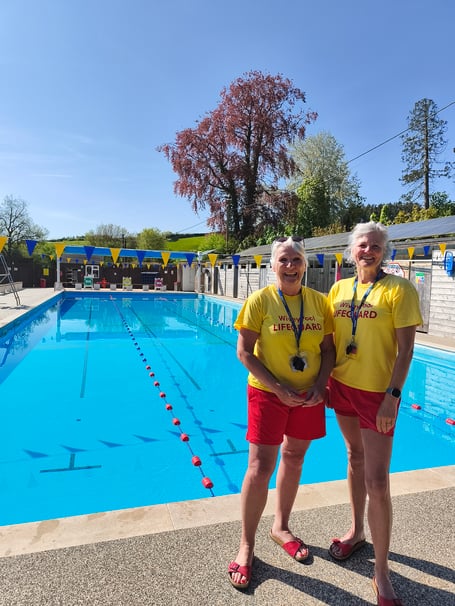 Wivey Pool chair Liz Murray, left, with lifeguard Julie Christian.