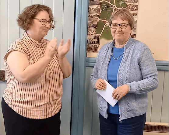 Hemyock Rector Rev Vanessa Cole thanks retiring church treasurer Hazel Partridge (right) for her more than 20 years service to the church.