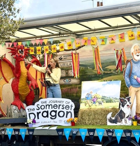 The Somerset Dragon on its visit to Watchet as it tours the county telling its story.