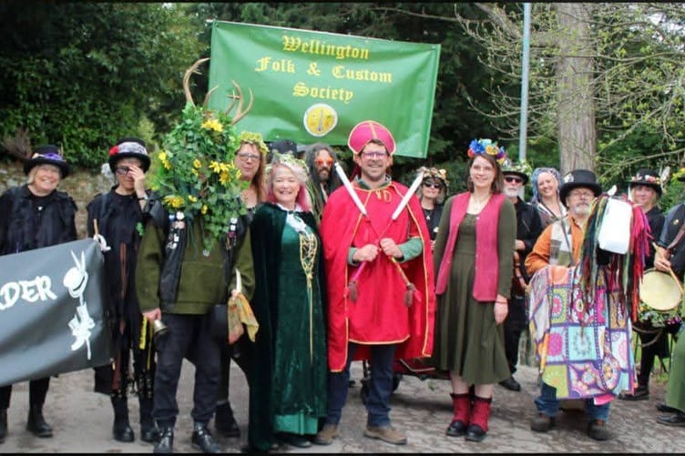 Members of Wellington Folk & Custom Society lined up for the Folk Parade to the Spring Fayre in Wellington Park. PHOTO: Rupert Sells