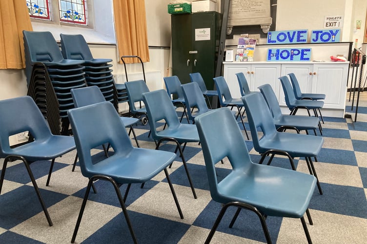 The empty seats at Wellington Town Council’s annual parish meeting on May 27 at the United Reformed Church Hall in Fore Street.