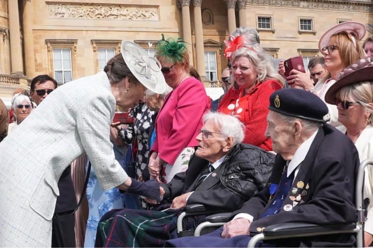 Veteran Ken being greeted by HRH Princess Anne at the Buckingham Palace Garden Party.