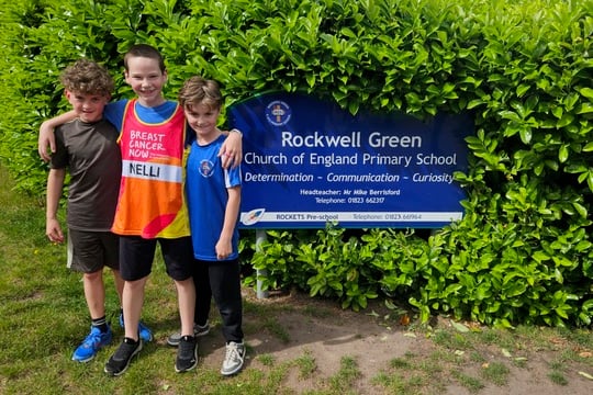 Rockwell Green Primary pupils Roy, Archie and Max ran 10K raising vital funds for breast cancer charity.