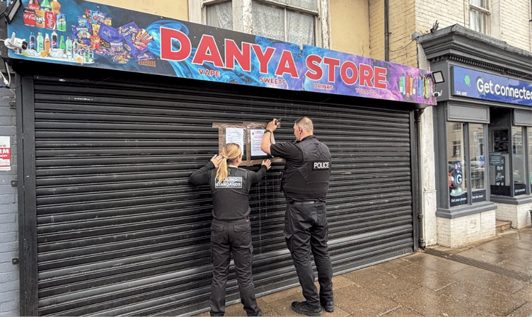 Police officers closing down a Wellington shop for selling vapes to children and trading in illegal cigarettes and tobacco.