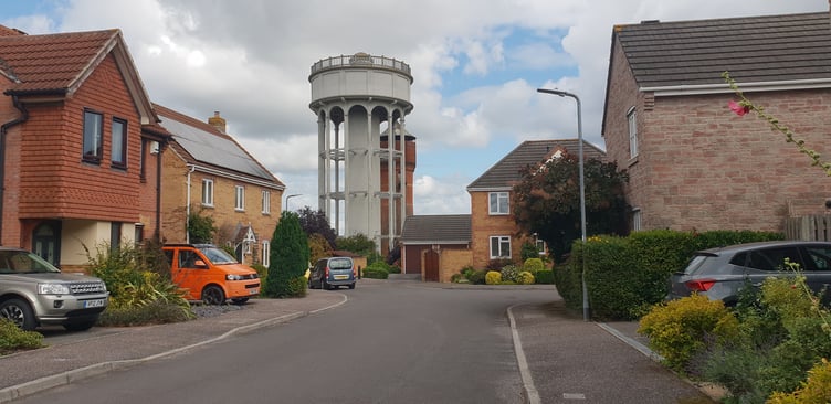The water towers in Rockwell Green viewed from Warren Street.