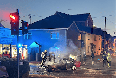 Wellington firefighters sprang into action to put out a car fire in Rockwell Green at the weekend but not before it had completely destroyed the classic vehicle. PHOTO: Bianca Hamlyn.
