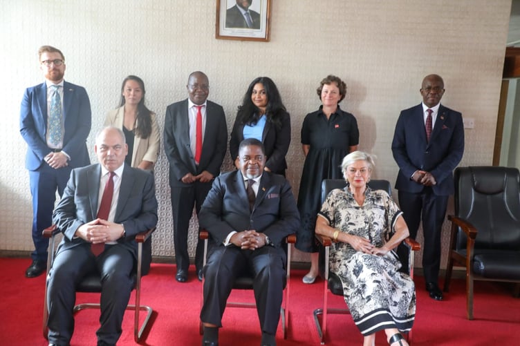 Those pictured include The Minister of Education, Honourable Bright Msaka (centre), Bambos Charalambous MP for Southgate and Wood Green and Chair of the Global Education APPG (left) and Rachel Gilmour MP for Tiverton and Minehead (right)