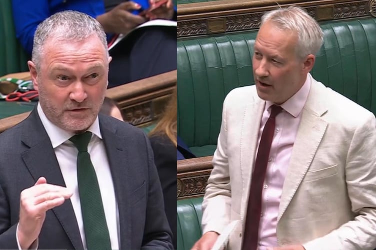 Housing secretary MP Steve Reed (left) and MP for Taunton and Wellington Gideon Amos (right) in the House of Commons. PHOTO: Houses of Parliament