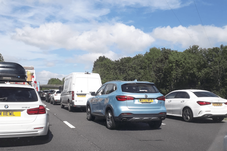 Traffic in all three lanes northbound of the M5 motorway near Wellington was stationary on Thursday afternoon.