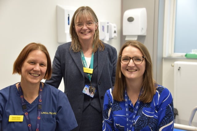 Research midwife Tessa Dean, consultant gynaecological oncologist Jo Morrison with Dr Victoria Cullimore.