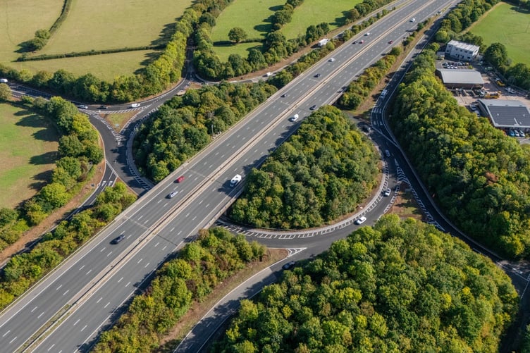 An aerial view of the M5 motorway junction 26 for Wellington.