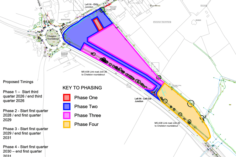 Proposed phasing of the Chelston Heath business and retail park development near Wellington.