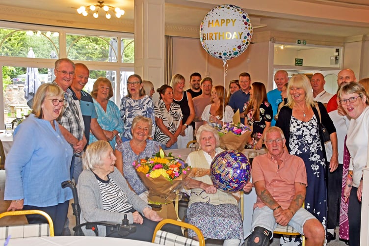 Some of the many family and friends who attended a 100th birthday tea party for Mildred Trevelyan. PHOTO: Alain Lockyer.