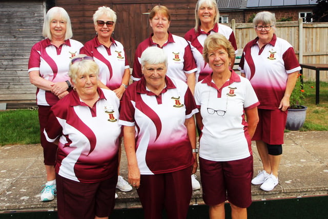 Wellington Ladies, back left to right: Wendy Scott, Marguerite Nichols, Debbie Beasley, Pauline Wadham, Janet Lovell; front: Angie Moore, Janet Moore and June Anderson.