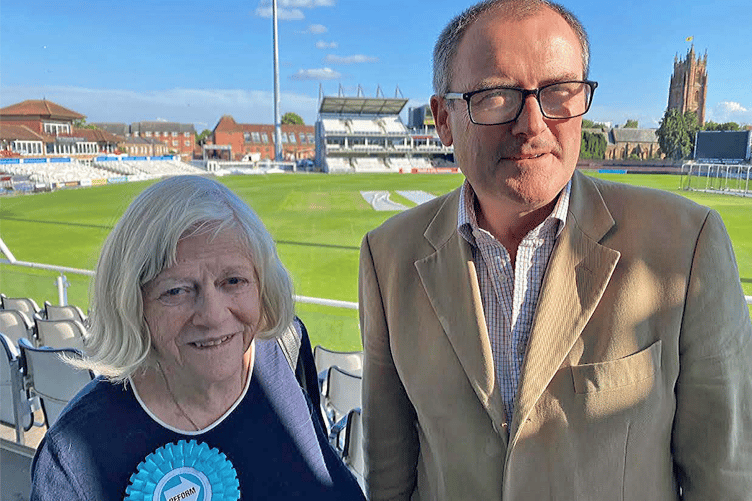 Ann Widdecombe with Wellington's Charles Hansard, who at the time chaired the local Reform UK branch. PHOTO: Alain Lockyer.