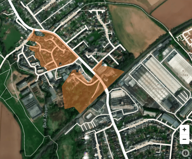 A National Grid map showing the area of Wellington without power on Sunday shaded in brown.