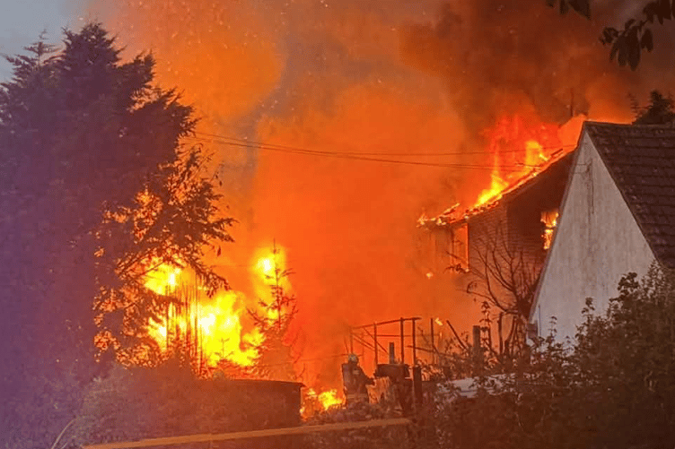 Fire destroyed two house in the village of Oake on Friday night. PHOTO: Daniel Bishop-O'Connor.
