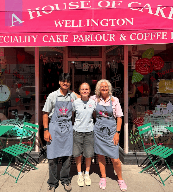 A House of Cake's Lesley Retallack with apprentice Amal Rihan Palliyalithodi and student worker Charly Jenkins